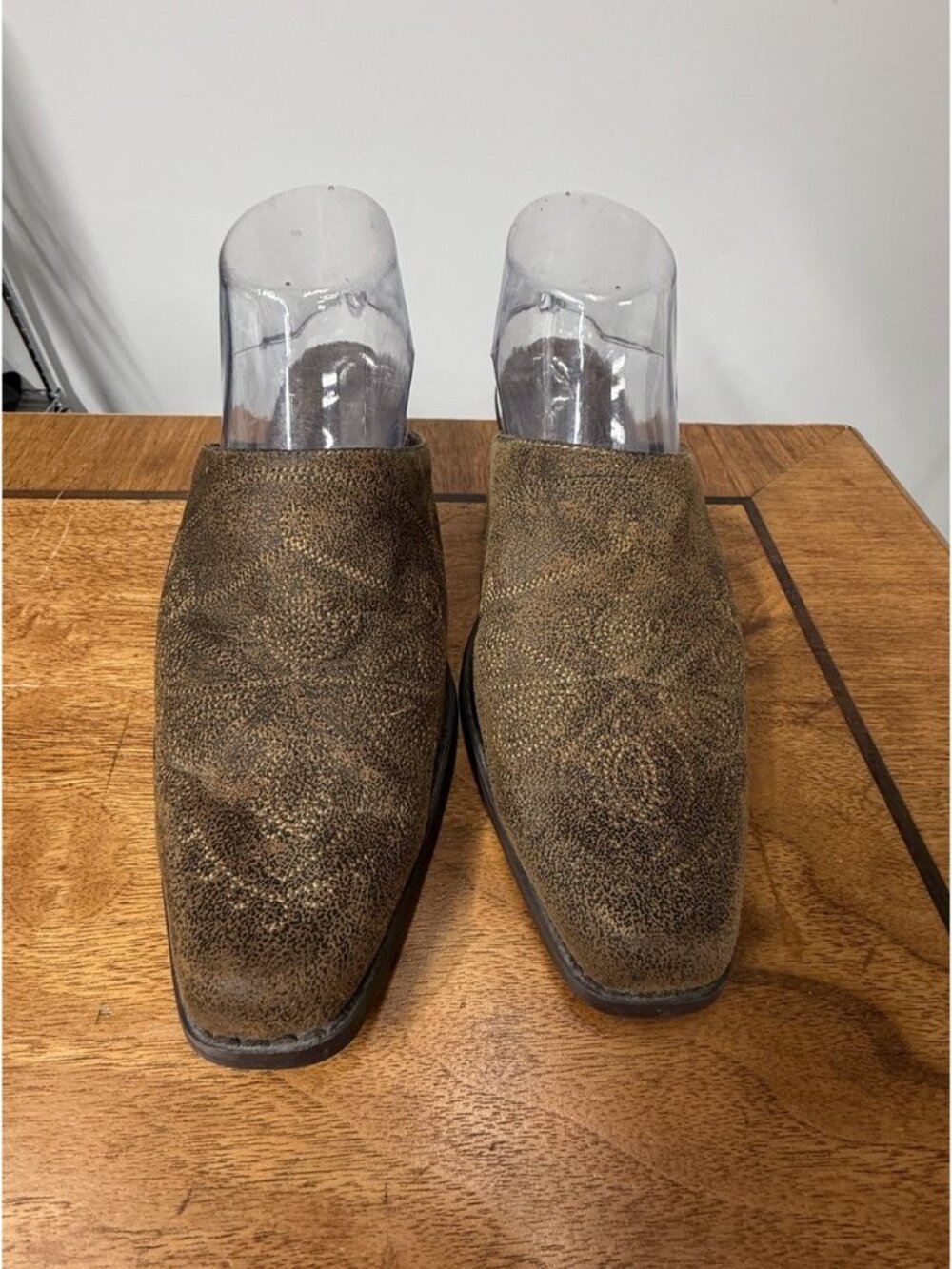 Vtg Mudd 10 Mule Slip On Shoes Brown Western Embroidery Bootie Fabric Upper